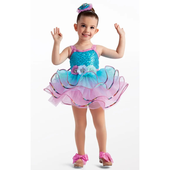 Dance Costume Small Child Blue Pink Weissman 15678 Ballet Jazz Sequin Tutu Dress